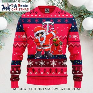 Funny Minnesota Twins Santa Dabbing Ugly Christmas Sweater