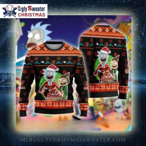 Funny Rick And Morty Baltimore Orioles Christmas Sweater