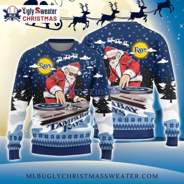 Funny Tampa Bay Rays DJ Santa Claus Party Christmas Sweater