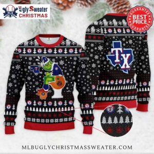 Funny Texas Rangers Grinch Toilet Black Ugly Christmas Sweater