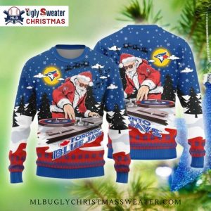 Funny Toronto Blue Jays DJ Santa Christmas Ugly Sweater