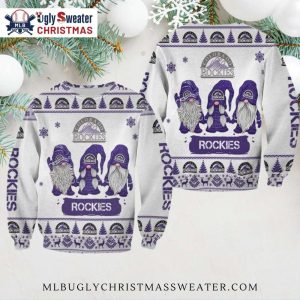 Gnome Trio Colorado Rockies Ugly Christmas Sweater White Edition