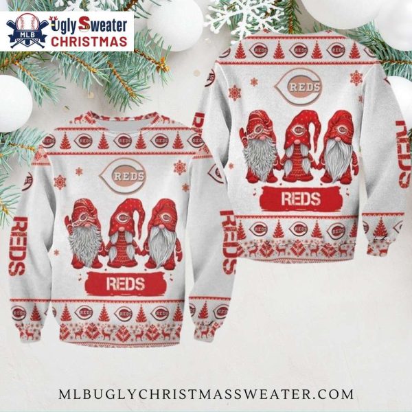 Gnomes Red And White Cincinnati Reds Ugly Sweater