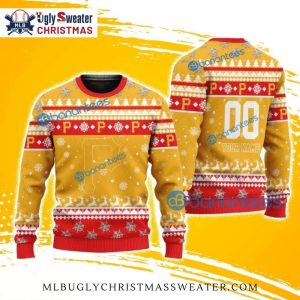 Gold And Red Pittsburgh Pirates Festive Ugly Sweater – Custom Name