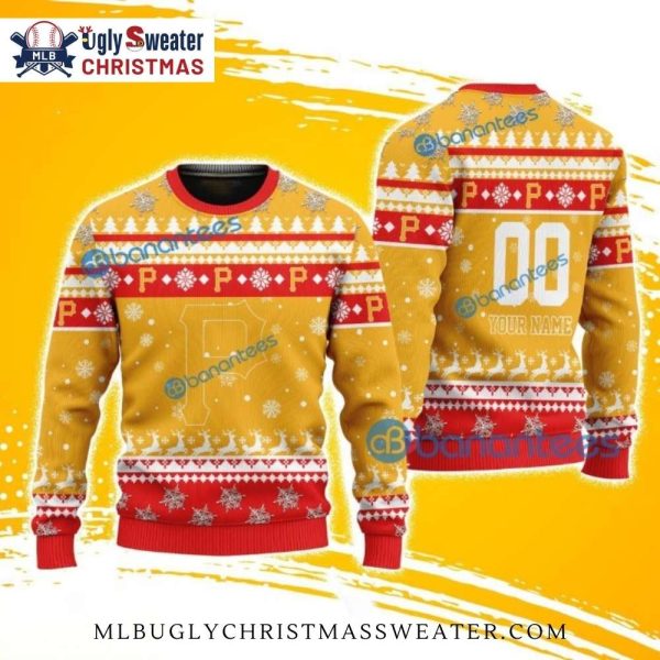 Gold And Red Pittsburgh Pirates Festive Ugly Sweater – Custom Name