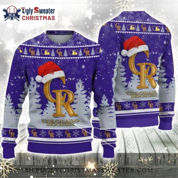 Gold Logo Christmas Hat Colorado Rockies Ugly Sweater Forest Design