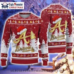 Golden A Logo Santa Hat Atlanta Braves Ugly Christmas Sweater