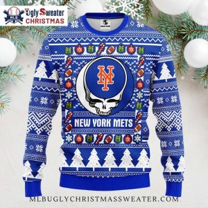 Grateful Dead Skull New York Mets Ugly Christmas Sweater