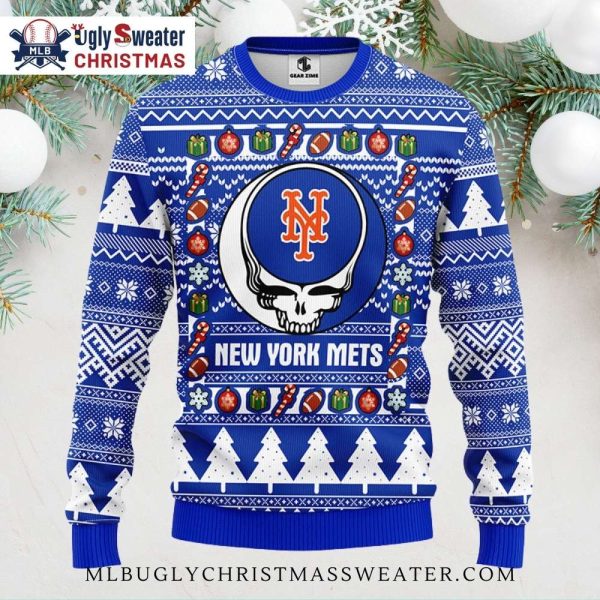 Grateful Dead Skull New York Mets Ugly Christmas Sweater