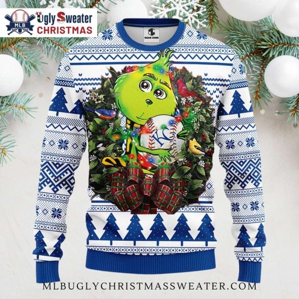 Green Grinch Kansas City Royals Themed Ugly Christmas Sweater