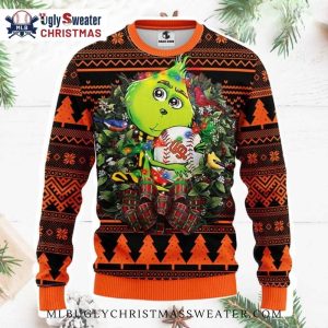 Green Grinch SF Giants Ugly Christmas Sweater With Wreath