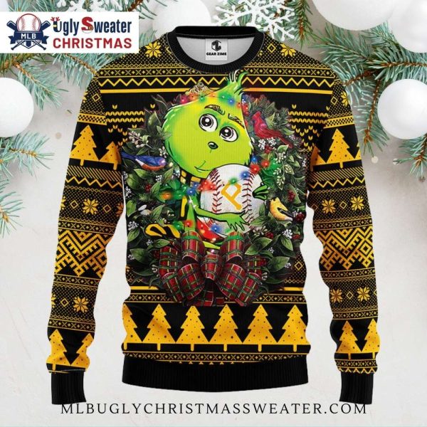 Green Grinch With Pirates Baseball Ugly Christmas Sweater