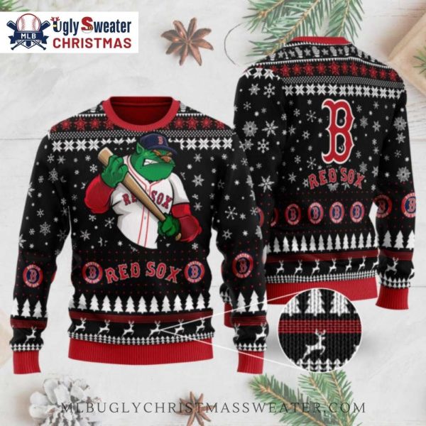 Green Monster Boston Red Sox Ugly Christmas Sweater With Baseball Bat