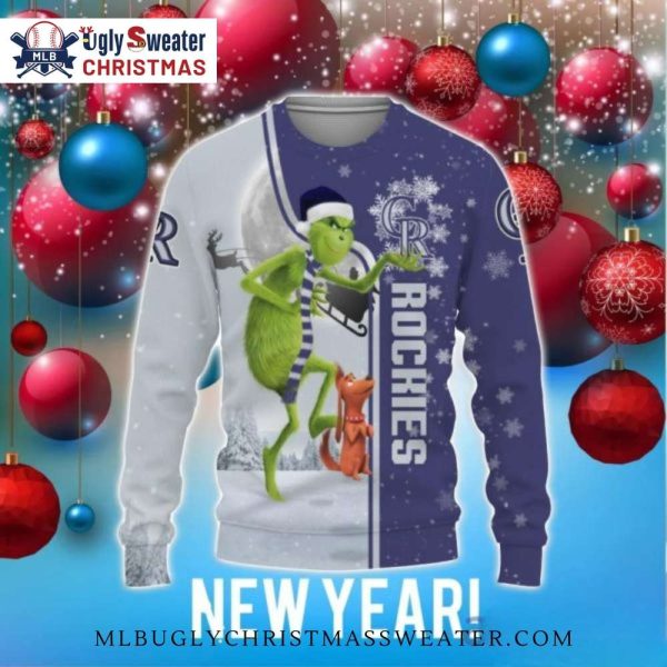 Grinch And Dog New Year Colorado Rockies Ugly Christmas Sweater