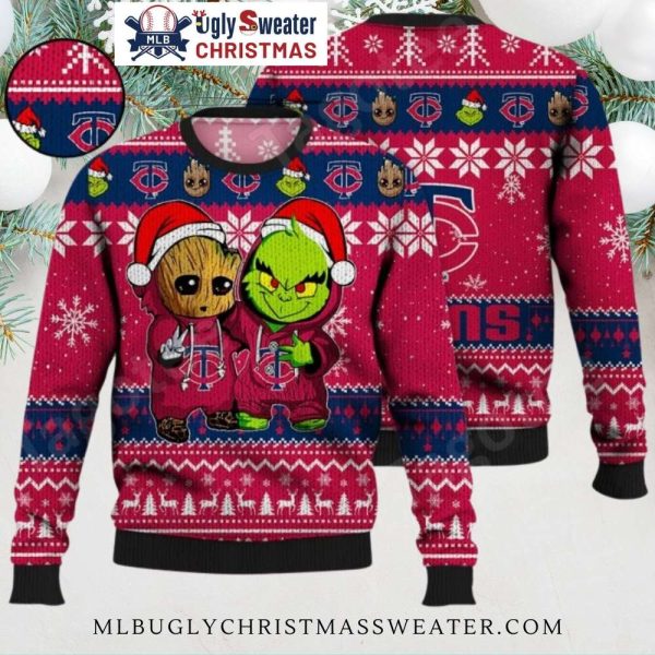 Grinch And Groot Minnesota Twins Ugly Christmas Sweater