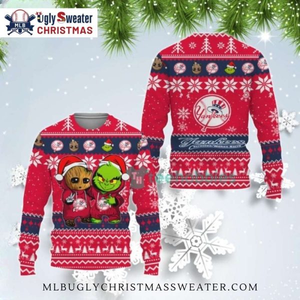 Grinch And Groot Yankees Friends Ugly Christmas Sweater