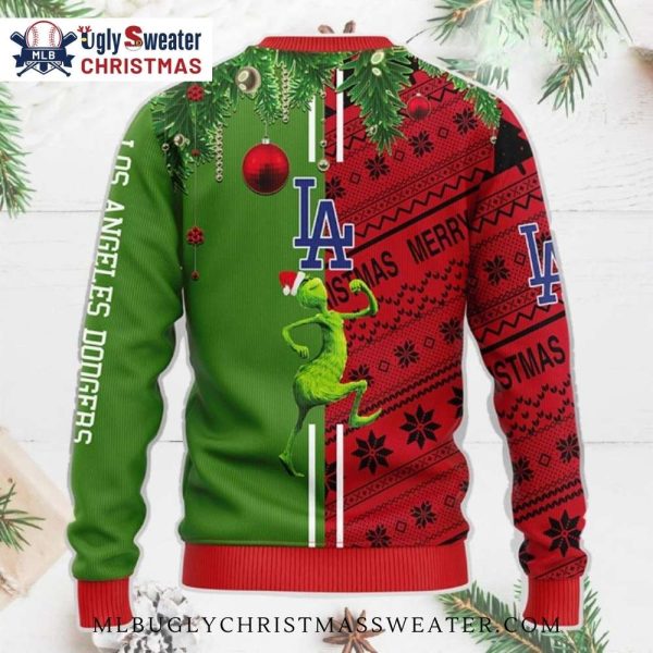 Grinch And Max Dual-Sided Dodgers Christmas Sweater