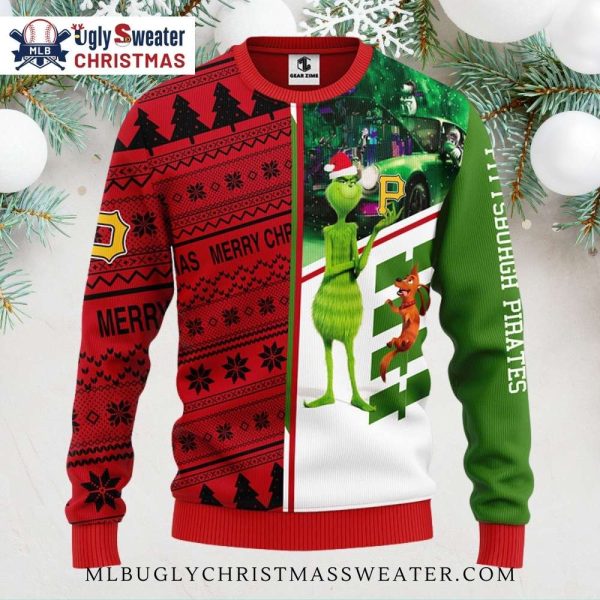 Grinch And Max Split Design Pirates Christmas Ugly Sweater