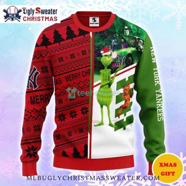 Grinch And Scooby-doo Yankees Holiday Split Ugly Sweater