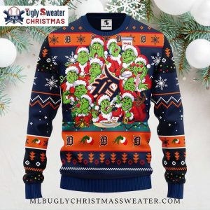 Grinch Detroit Tigers Family Christmas Ugly Sweater