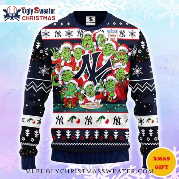 Grinch Faces Yankees Xmas Day Ugly Christmas Sweater