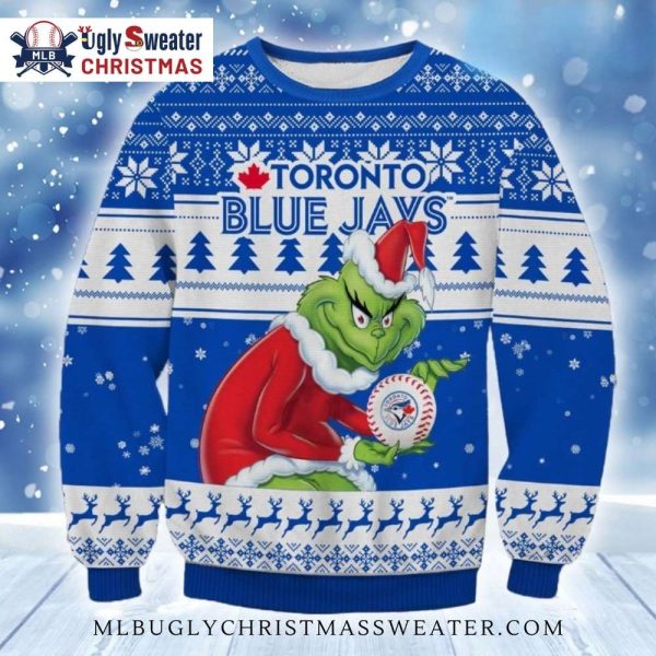 Grinch Holding Baseball Toronto Blue Jays Christmas Ugly Sweater