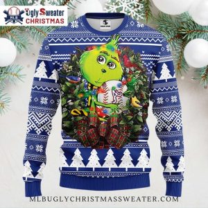 Grinch Holding Braves Ornament Ugly Christmas Sweater