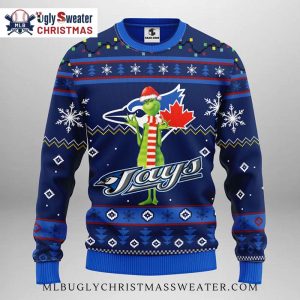 Grinch Holding Candy Cane Toronto Blue Jays Ugly Sweater