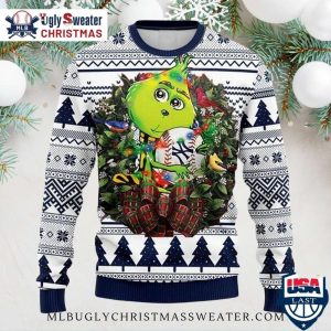 Grinch Holding Yankees Ball Ugly Christmas Sweater