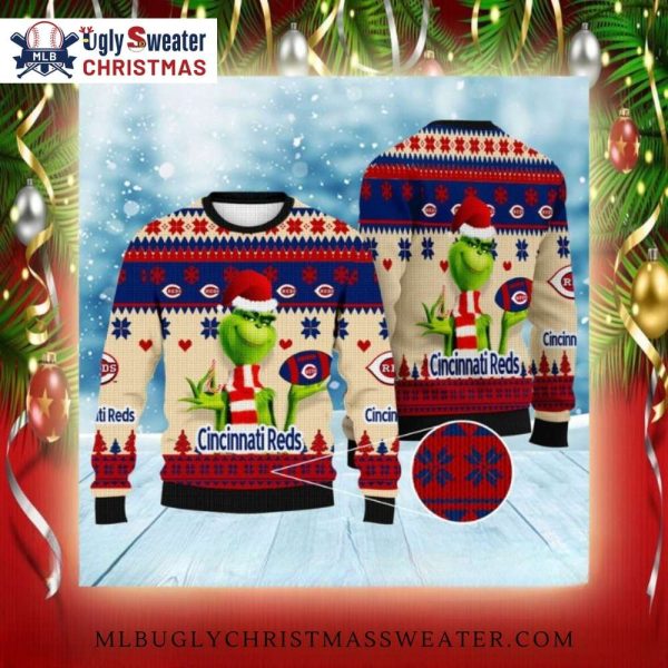 Grinch In Blue And Red Cincinnati Reds Ugly Sweater