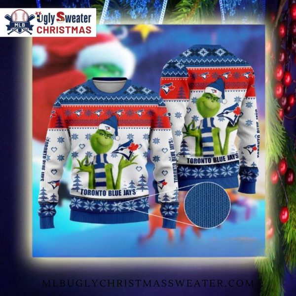 Grinch In Scarf Toronto Blue Jays Ugly Christmas Sweater