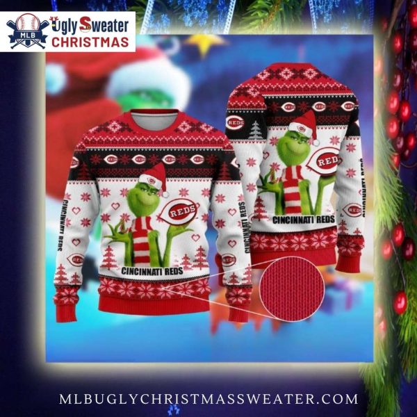 Grinch In White Cincinnati Reds Ugly Christmas Sweater