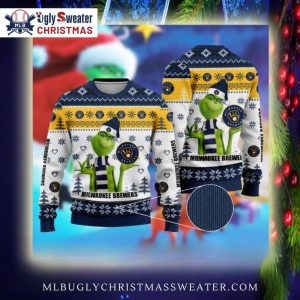 Grinch Milwaukee Brewers Ugly Christmas Sweater Winter Snow Theme