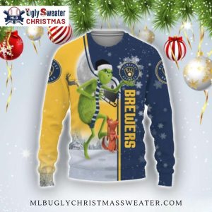 Grinch Milwaukee Brewers Ugly Christmas Sweater With Dog Design