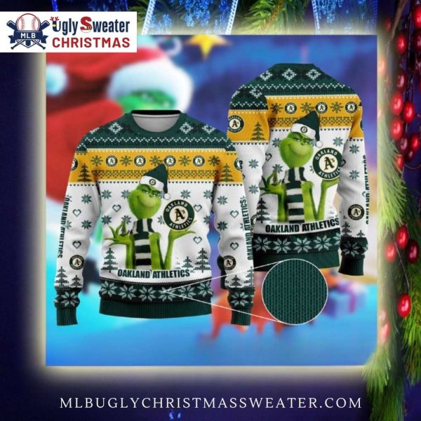 Grinch Oakland Athletics Snowflake Ugly Christmas Sweater