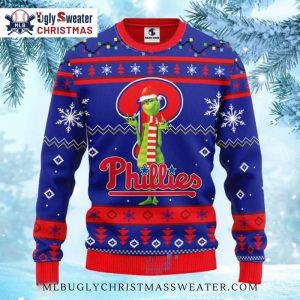 Grinch Philadelphia Phillies Ugly Christmas Sweater Blue