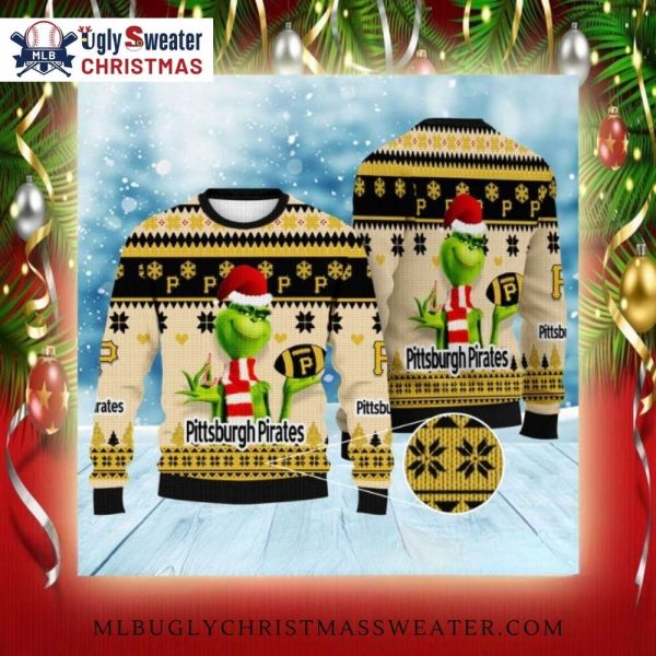 Grinch Pittsburgh Pirates Santa Hat Ugly Christmas Sweater – Holiday Mischief