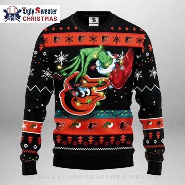 Grinch Stealing Christmas Lights Baltimore Orioles Ugly Sweater