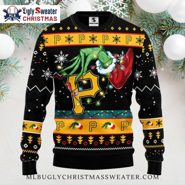 Grinch Stealing Christmas Lights Pittsburgh Pirates Ugly Sweater