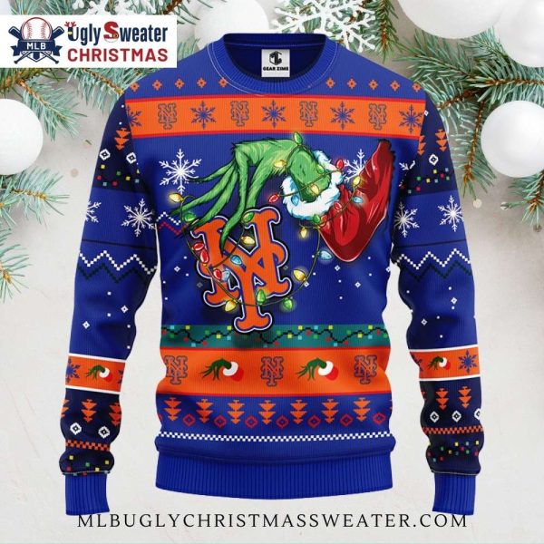 Grinch Stealing Christmas With New York Mets Logo Ugly Sweater