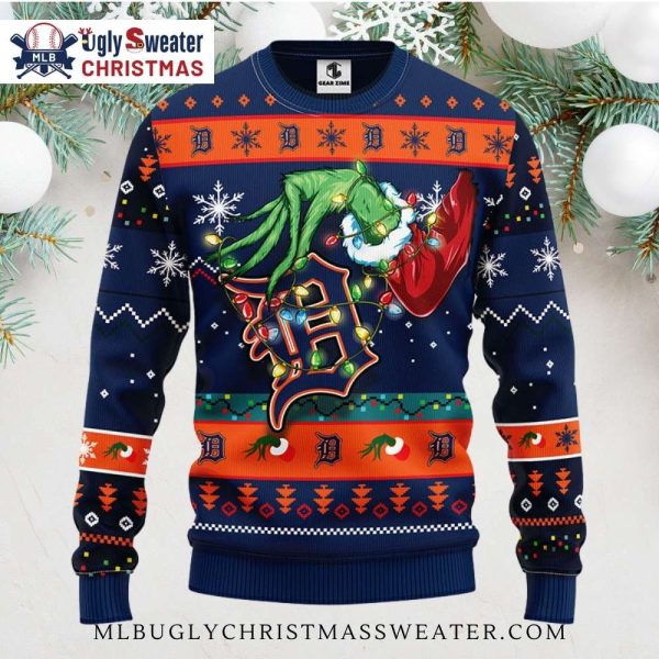 Grinch Stealing Detroit Tigers Christmas Ugly Sweater