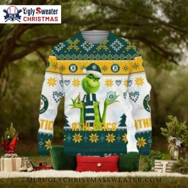 Grinch Stripes Oakland Athletics Ugly Christmas Sweater