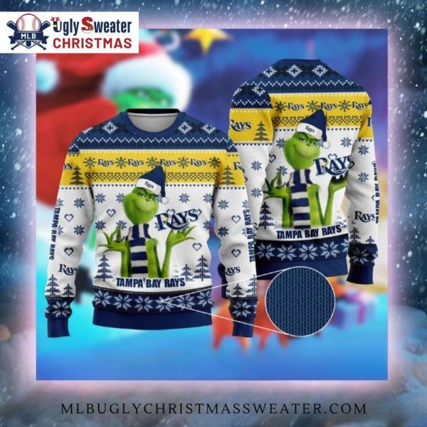 Grinch Tampa Bay Rays Blue And Yellow Ugly Sweater