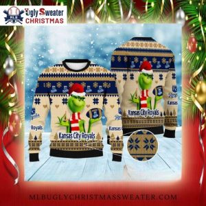 Grinch With Football Kansas City Royals Ugly Christmas Sweater