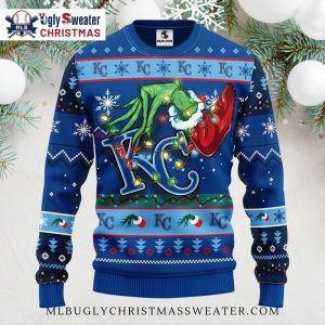 Grinch With Kansas City Royals Christmas Lights Ugly Sweater