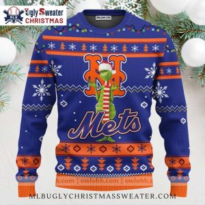 Grinch With Mets Logo and Santa Hat Ugly Christmas Sweater