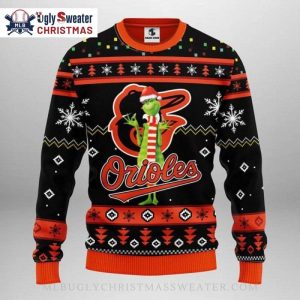 Grinch With Orioles Logo Baltimore Orioles Ugly Christmas Sweater 1