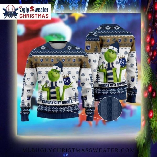 Grinch With Santa Hat KC Royals Ugly Christmas Sweater