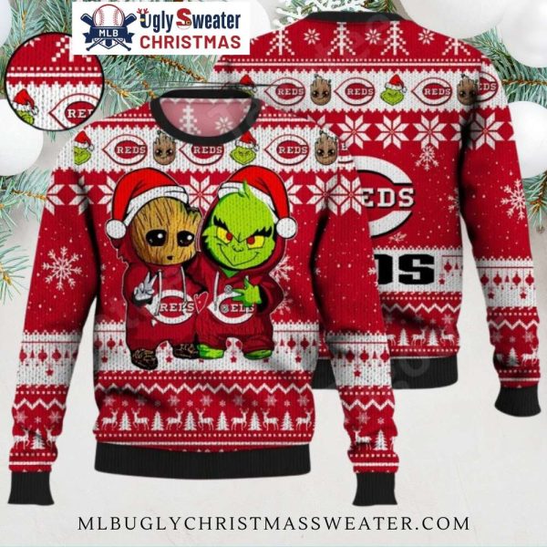 Groot And Grinch Cincinnati Reds Ugly Christmas Sweater