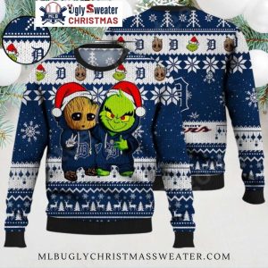 Groot And Grinch Detroit Tigers Christmas Duo Ugly Sweater